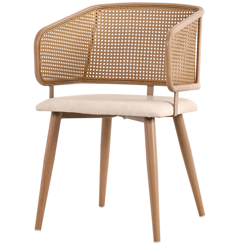 Lot de 2 chaises de salle à manger dossier en rotin, coussin d&