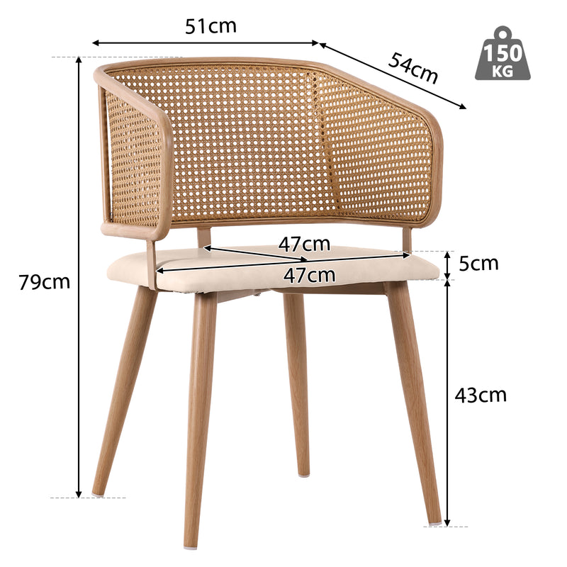 Lot de 2 chaises de salle à manger dossier en rotin, coussin d&