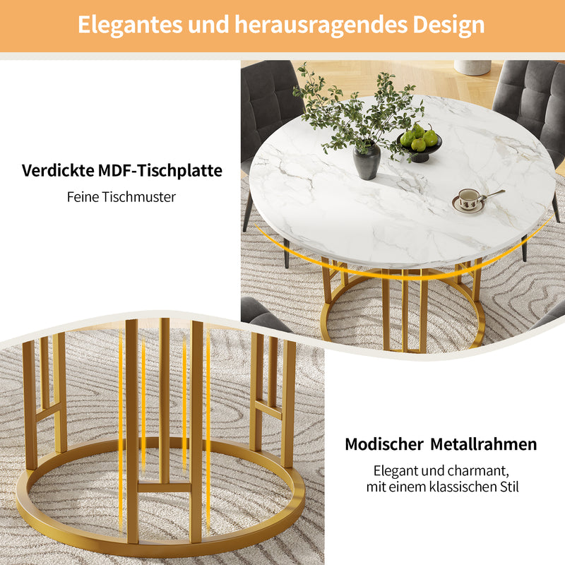 Table de salle à manger ronde effet marbre blanc pieds chic dorés NALPHETH