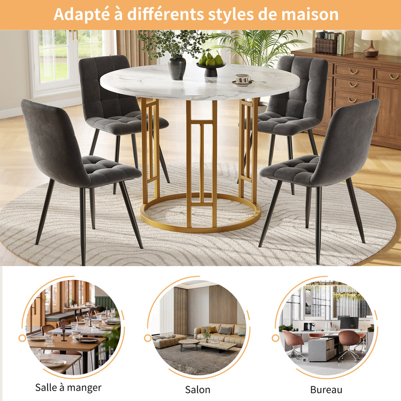 Table de salle à manger ronde effet marbre blanc pieds chic dorés NALPHETH