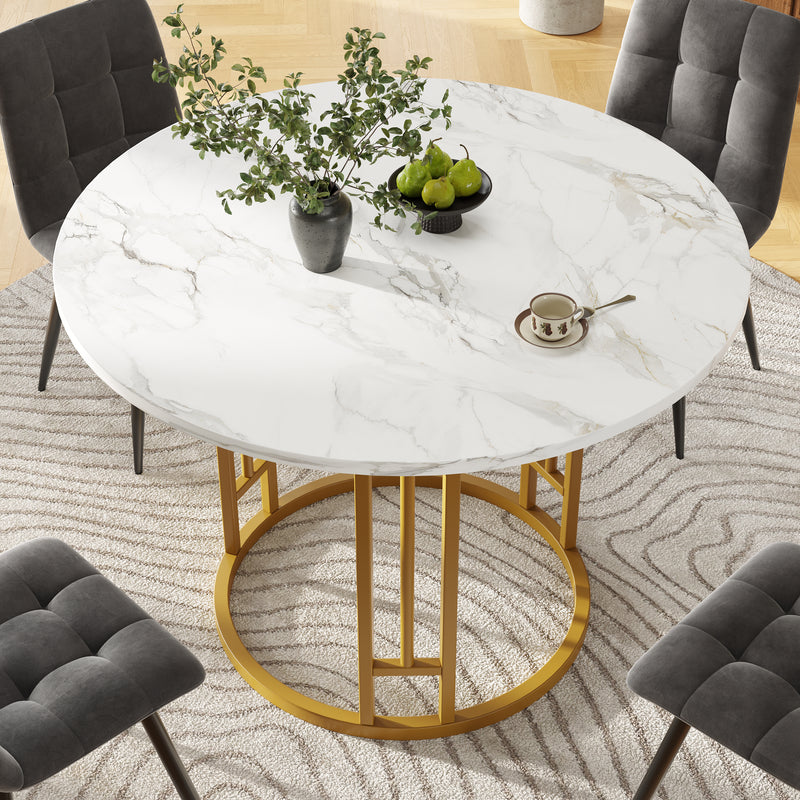 Table de salle à manger ronde effet marbre blanc pieds chic dorés NALPHETH