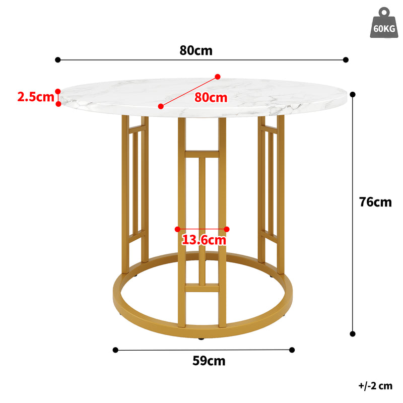 Table de salle à manger ronde effet marbre blanc pieds chic dorés NALPHETH