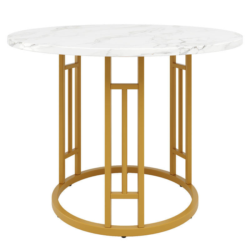 Table de salle à manger ronde effet marbre blanc pieds chic dorés NALPHETH