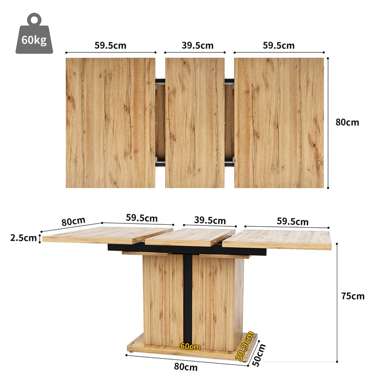 Table de salle à manger extensible effet bois (119–158,5 x 80 cm) NATED