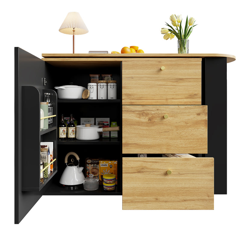 Table de bar extensible 360° noire et effet bois verre motif ondulé NESNAL