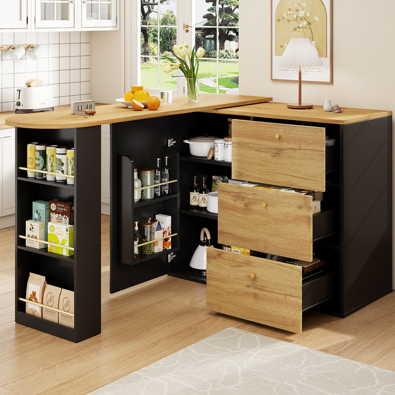 Table de bar extensible 360° noire et effet bois verre motif ondulé NESNAL