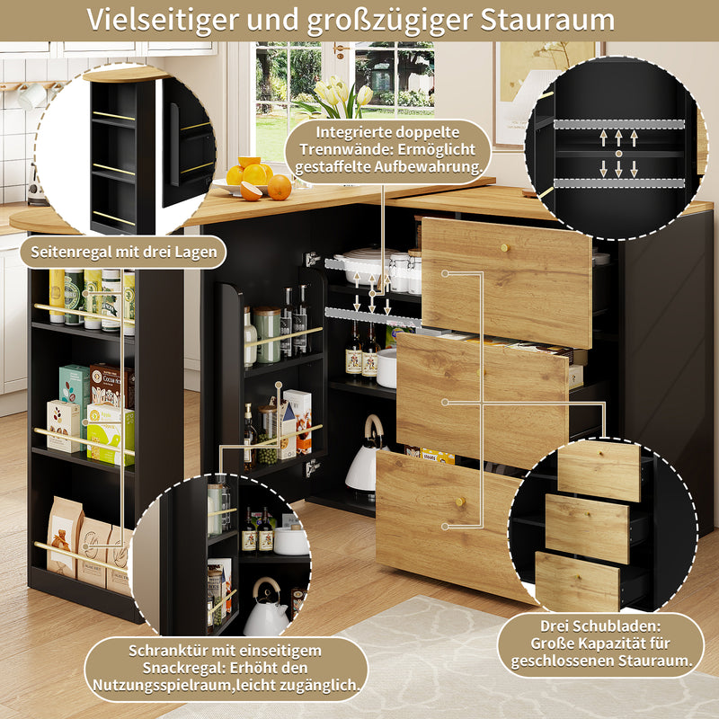Table de bar extensible 360° noire et effet bois verre motif ondulé NESNAL