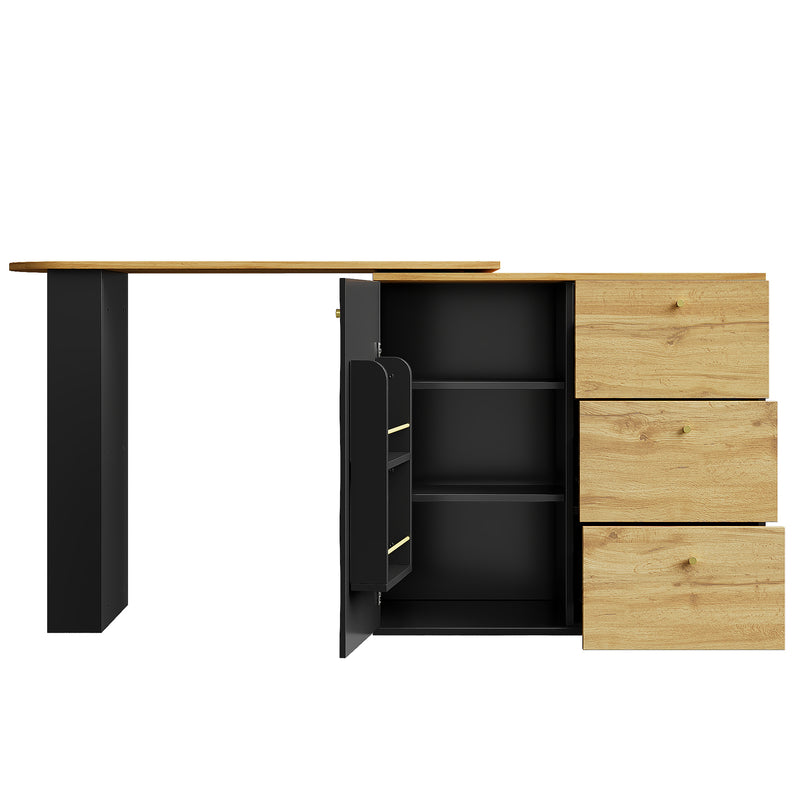 Table de bar extensible 360° noire et effet bois verre motif ondulé NESNAL