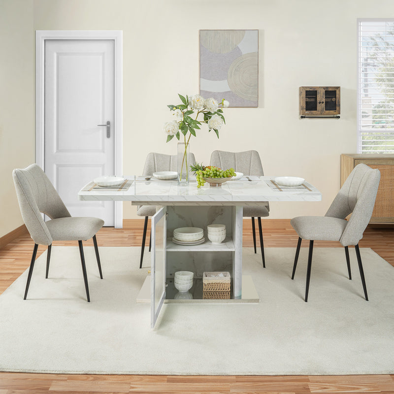 Table à manger rectangulaire extensible 120-160cm effet marbre blanc imprimé avec pied-armoire NEUROTOX