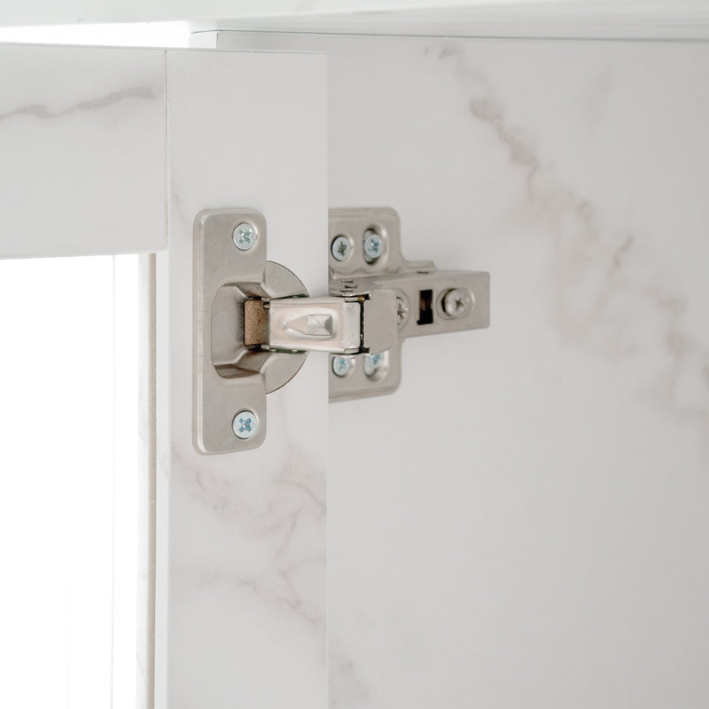 Table à manger rectangulaire extensible 120-160cm effet marbre blanc imprimé avec pied-armoire NEUROTOX