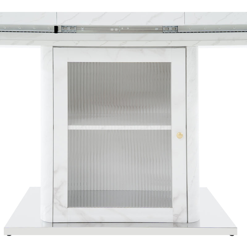 Table à manger rectangulaire extensible 120-160cm effet marbre blanc imprimé avec pied-armoire NEUROTOX