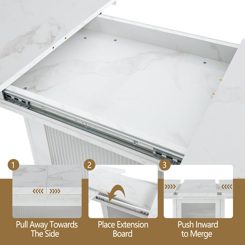 Table à manger rectangulaire extensible 120-160cm effet marbre blanc imprimé avec pied-armoire NEUROTOX