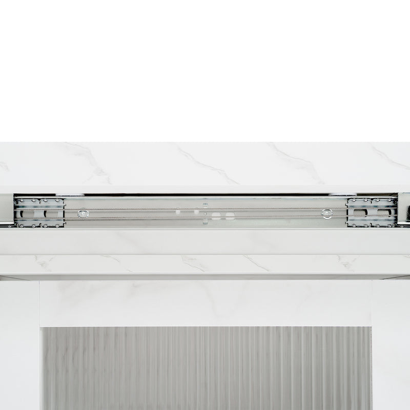 Table à manger rectangulaire extensible 120-160cm effet marbre blanc imprimé avec pied-armoire NEUROTOX