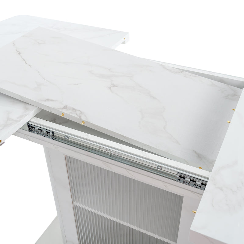 Table à manger rectangulaire extensible 120-160cm effet marbre blanc imprimé avec pied-armoire NEUROTOX