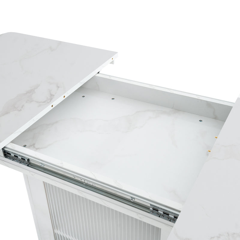 Table à manger rectangulaire extensible 120-160cm effet marbre blanc imprimé avec pied-armoire NEUROTOX