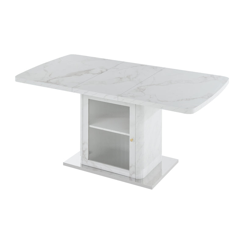 Table à manger rectangulaire extensible 120-160cm effet marbre blanc imprimé avec pied-armoire NEUROTOX