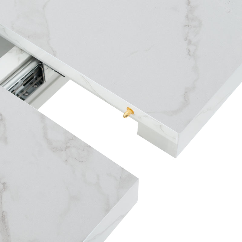 Table à manger rectangulaire extensible 120-160cm effet marbre blanc imprimé avec pied-armoire NEUROTOX