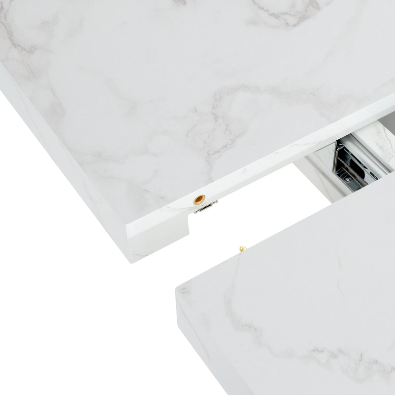 Table à manger rectangulaire extensible 120-160cm effet marbre blanc imprimé avec pied-armoire NEUROTOX