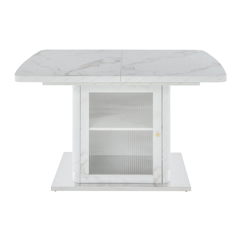 Table à manger rectangulaire extensible 120-160cm effet marbre blanc imprimé avec pied-armoire NEUROTOX