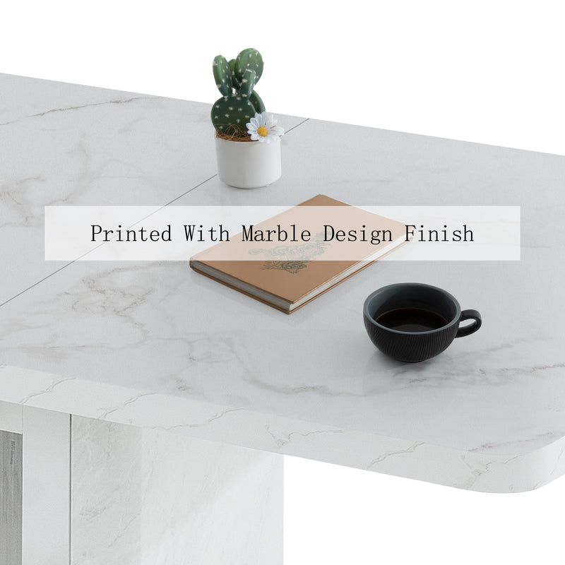 Table à manger rectangulaire extensible 120-160cm effet marbre blanc imprimé avec pied-armoire NEUROTOX