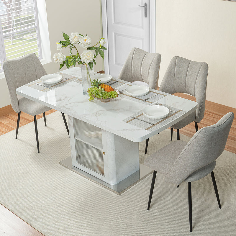 Table à manger rectangulaire extensible 120-160cm effet marbre blanc imprimé avec pied-armoire NEUROTOX