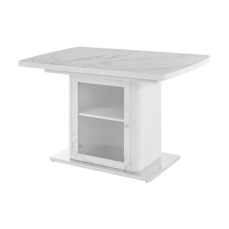 Table à manger rectangulaire extensible 120-160cm effet marbre blanc imprimé avec pied-armoire NEUROTOX