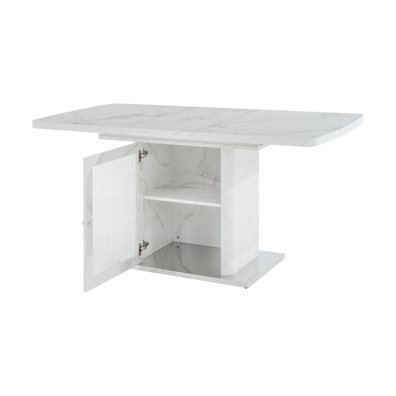 Table à manger rectangulaire extensible 120-160cm effet marbre blanc imprimé avec pied-armoire NEUROTOX