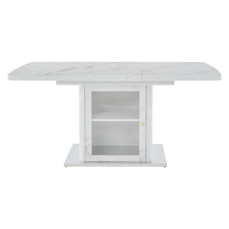 Table à manger rectangulaire extensible 120-160cm effet marbre blanc imprimé avec pied-armoire NEUROTOX