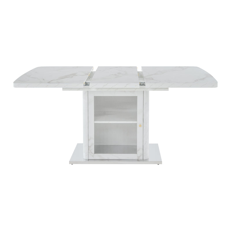 Table à manger rectangulaire extensible 120-160cm effet marbre blanc imprimé avec pied-armoire NEUROTOX