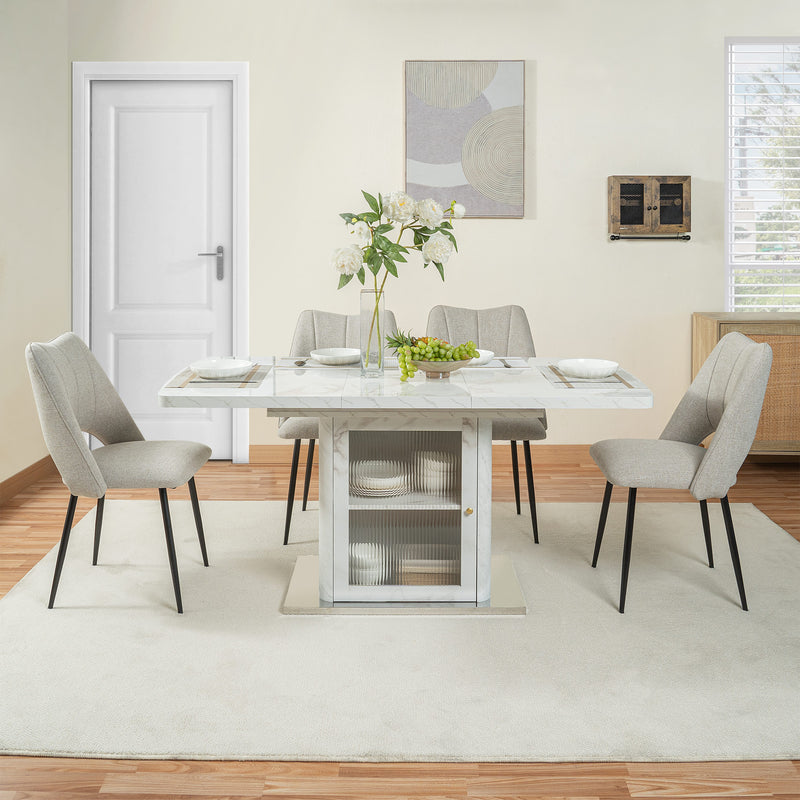 Table à manger rectangulaire extensible 120-160cm effet marbre blanc imprimé avec pied-armoire NEUROTOX