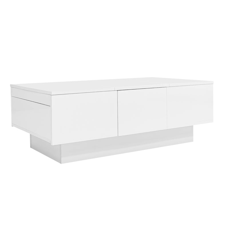 Table basse moderne blanche brillante avec plateau coulissant et 2 tiroirs 100x55x35cm NUTRIENT