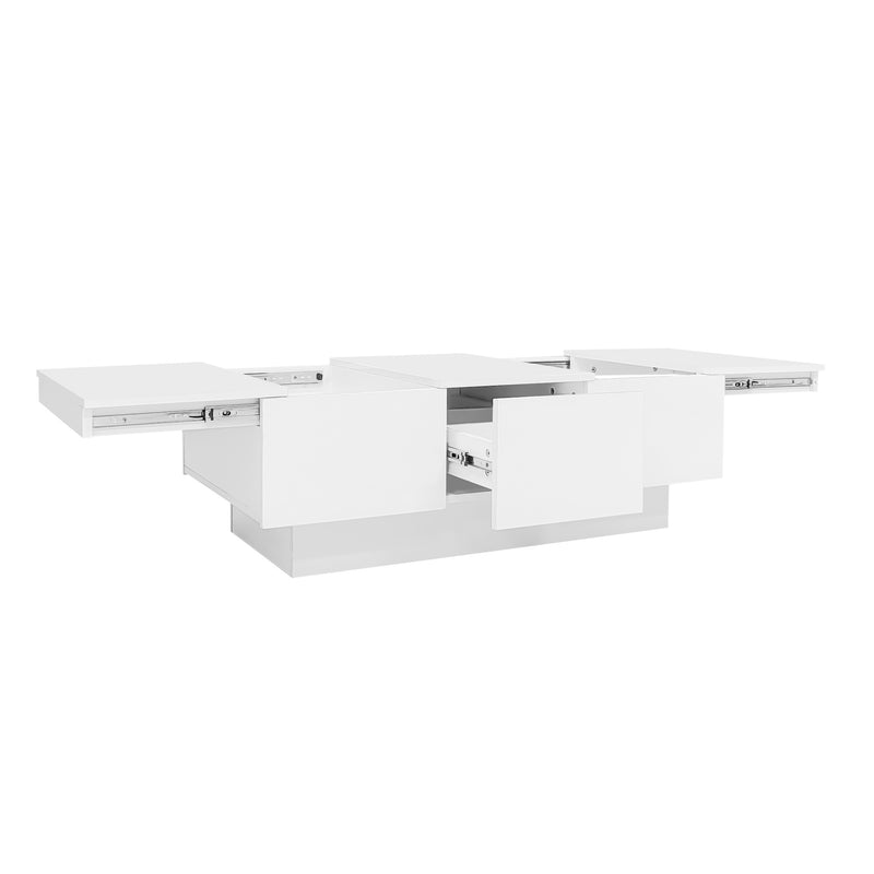 Table basse moderne blanche brillante avec plateau coulissant et 2 tiroirs 100x55x35cm NUTRIENT