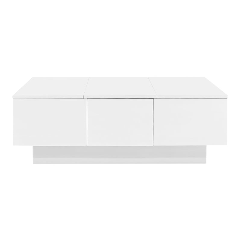 Table basse moderne blanche brillante avec plateau coulissant et 2 tiroirs 100x55x35cm NUTRIENT