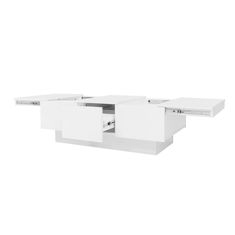 Table basse moderne blanche brillante avec plateau coulissant et 2 tiroirs 100x55x35cm NUTRIENT