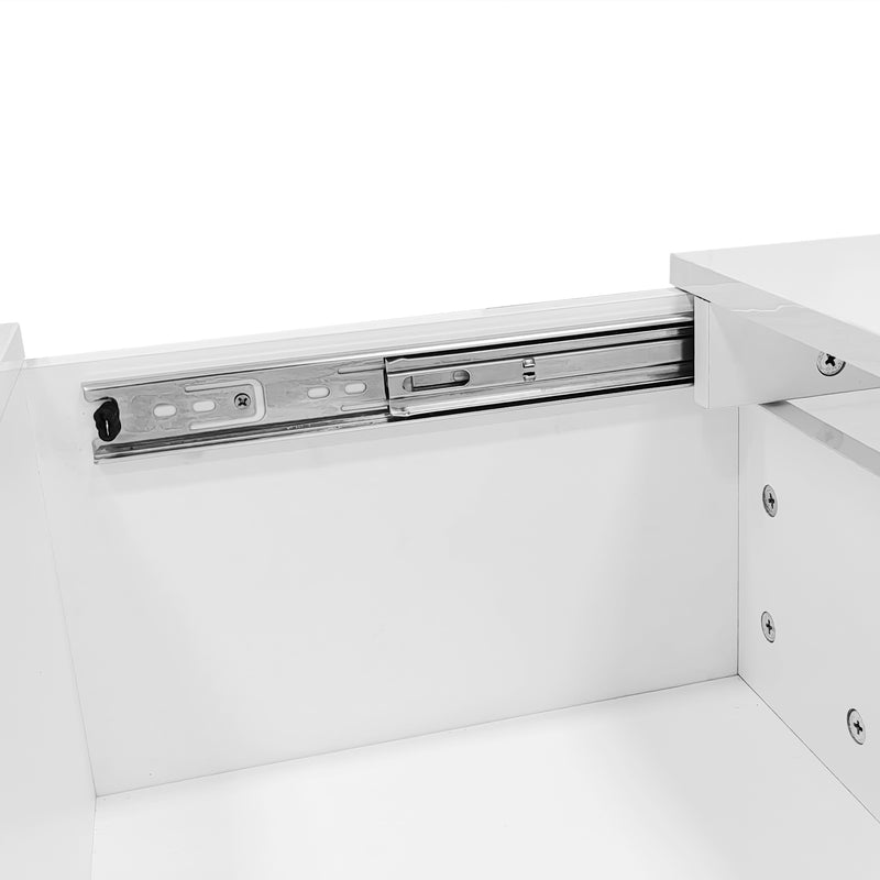 Table basse moderne blanche brillante avec plateau coulissant et 2 tiroirs 100x55x35cm NUTRIENT
