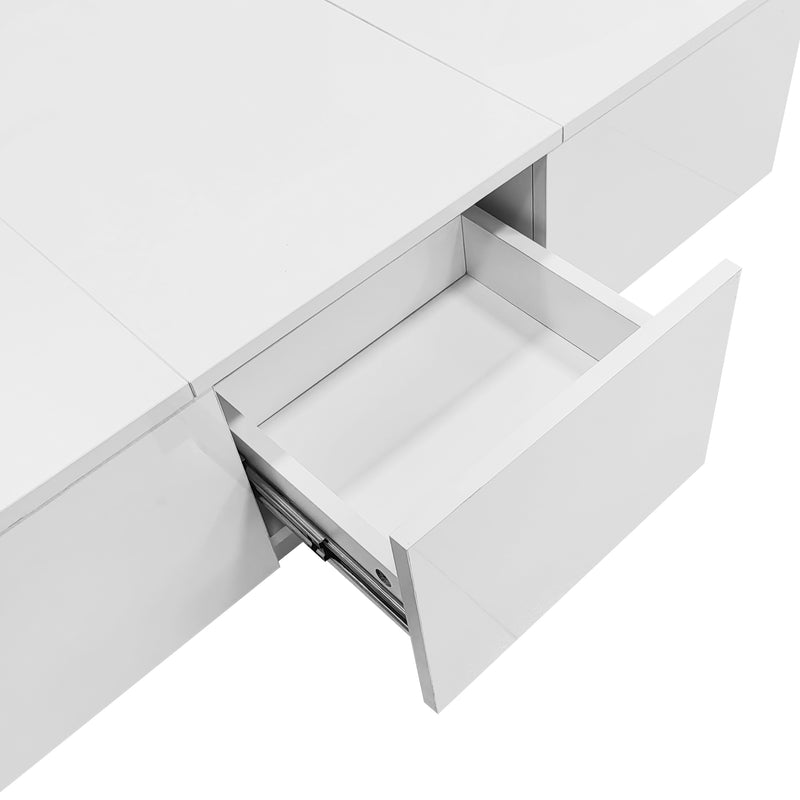 Table basse moderne blanche brillante avec plateau coulissant et 2 tiroirs 100x55x35cm NUTRIENT