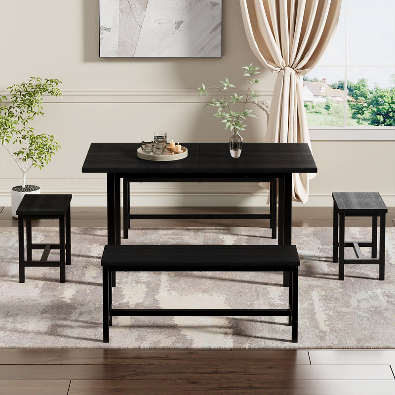 Ensemble de table extensible 120/160cm noir avec 2 bancs et 2 tabourets OHOL