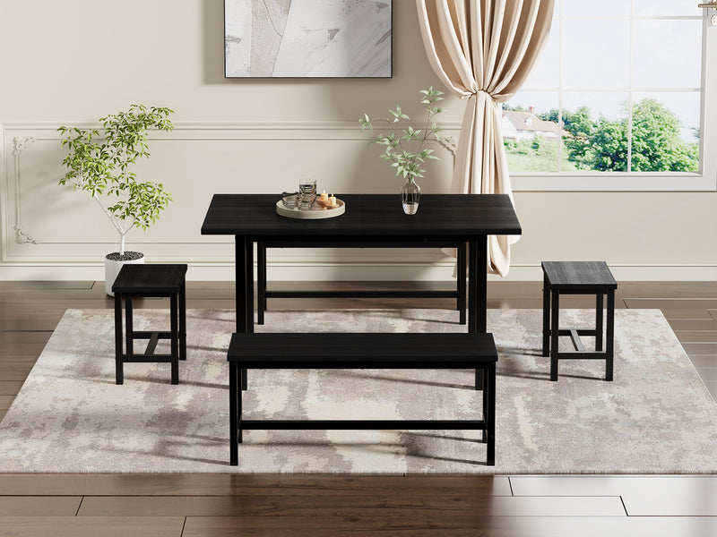 Ensemble de table extensible 120/160cm noir avec 2 bancs et 2 tabourets OHOL