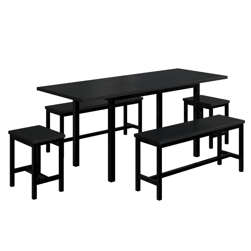 Ensemble de table extensible 120/160cm noir avec 2 bancs et 2 tabourets OHOL