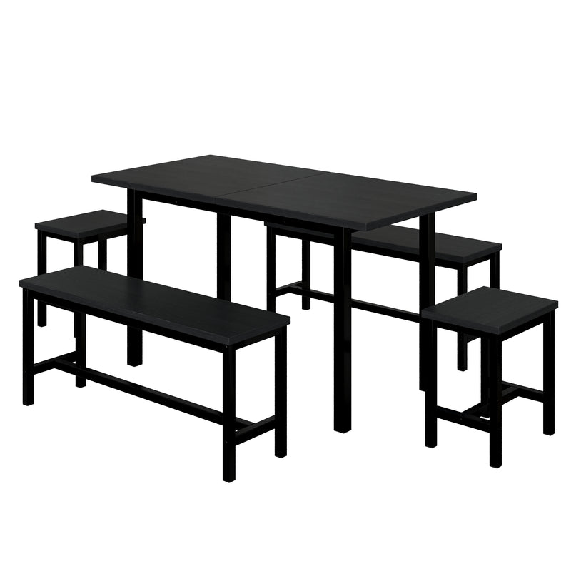 Ensemble de table extensible 120/160cm noir avec 2 bancs et 2 tabourets OHOL