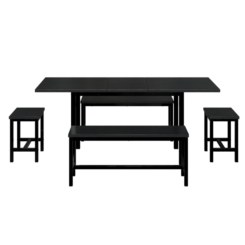 Ensemble de table extensible 120/160cm noir avec 2 bancs et 2 tabourets OHOL