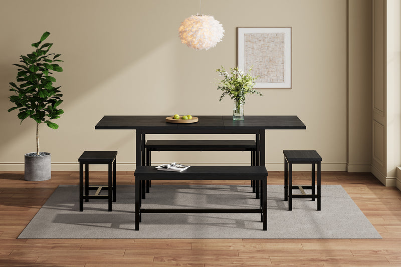 Ensemble de table extensible 120/160cm noir avec 2 bancs et 2 tabourets OHOL