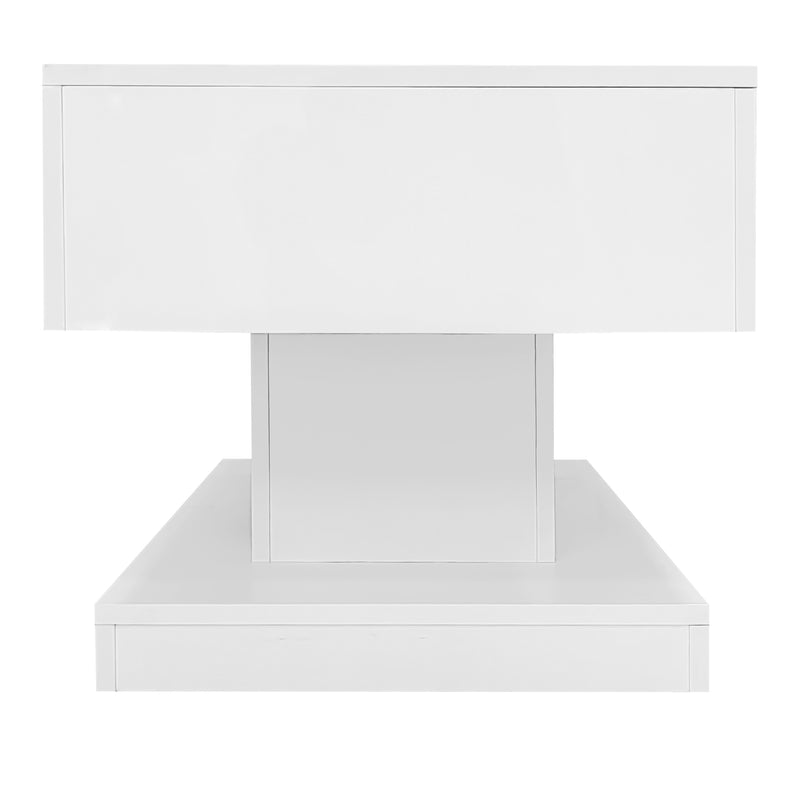 Table basse blanche relevable avec éclairage LED et 1 tiroir 100*50*45cm OIL