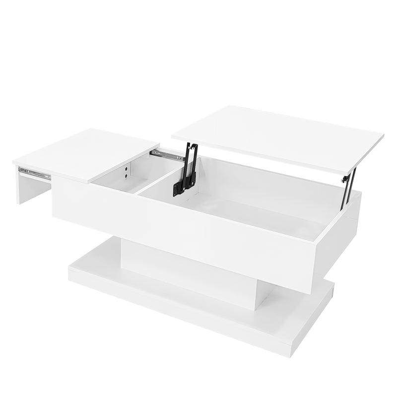 Table basse blanche relevable avec éclairage LED et 1 tiroir 100*50*45cm OIL