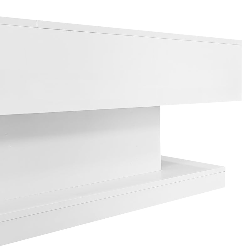 Table basse blanche relevable avec éclairage LED et 1 tiroir 100*50*45cm OIL