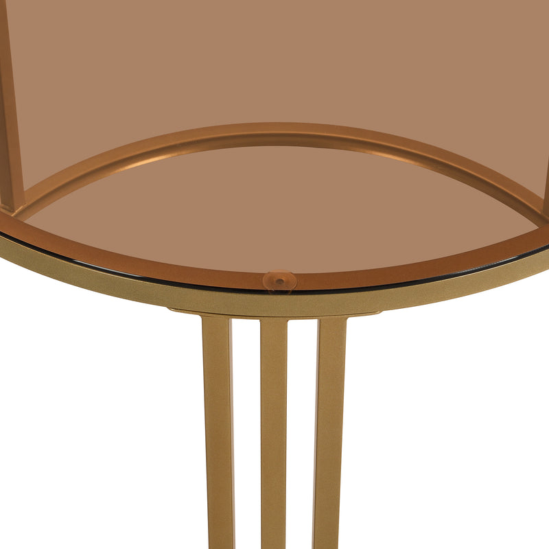 Table basse gigogne luxe blanc et doré 2 tiroirs verre teinté OLNE
