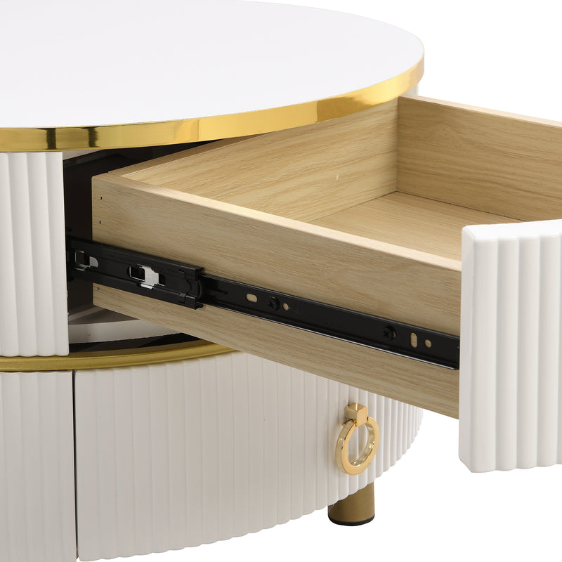 Table basse gigogne luxe blanc et doré 2 tiroirs verre teinté OLNE