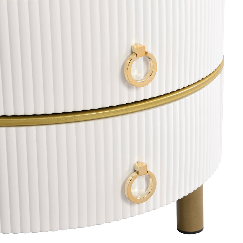 Table basse gigogne luxe blanc et doré 2 tiroirs verre teinté OLNE