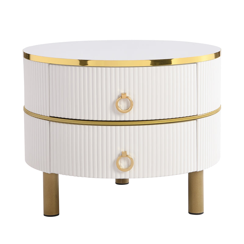 Table basse gigogne luxe blanc et doré 2 tiroirs verre teinté OLNE