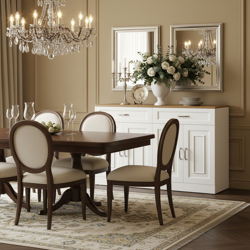 Buffet effet bois et blanc 4 portes et 2 tiroirs 120*35cm OPALPHYT